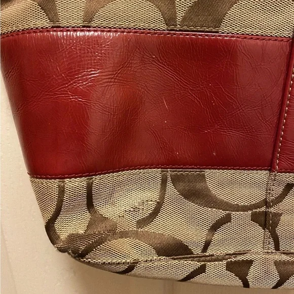 Coach Red and Brown Signature Tote - Picture 2 of 16